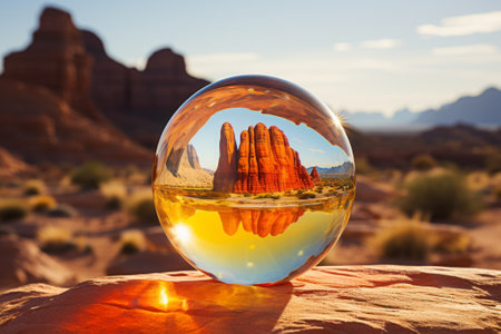 Reflection of Monument Valley in a crystal ball, Utah, USAの素材