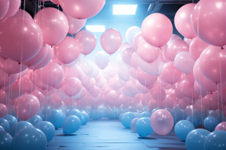 Pink and blue balloons floating in the air. 3D Renderingの素材