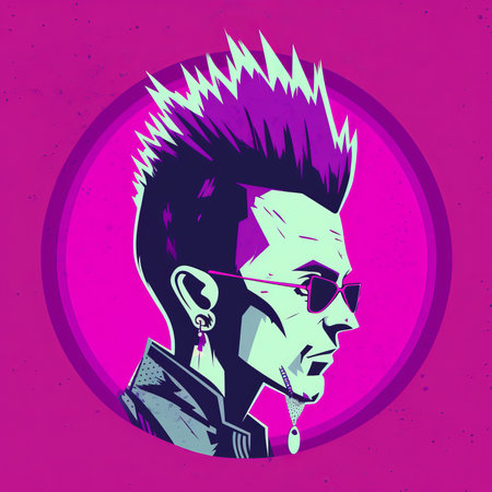 Portrait of a punk man. Vector illustration on pink background.の素材