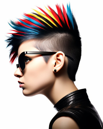 Fashionable young woman with colorful hairstyle and sunglasses. Studio shot.の素材