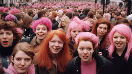Thousands of people march in the city streets for the annual Milan Women's Fashion Week in Milan.の素材