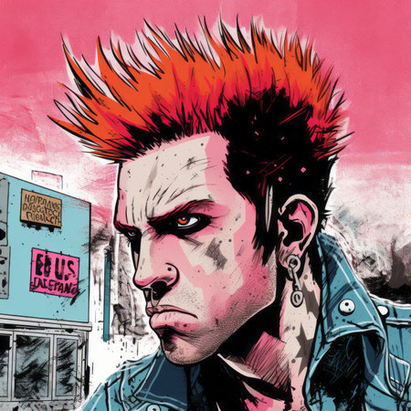 Graffiti style portrait of a punk man. Vector Illustration.の素材