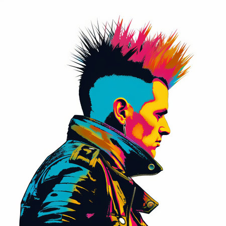 Futuristic man with colorful hairstyle. 3d illustration.の素材