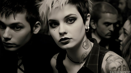 Close-up portrait of a beautiful girl with a tattoo on her armの素材