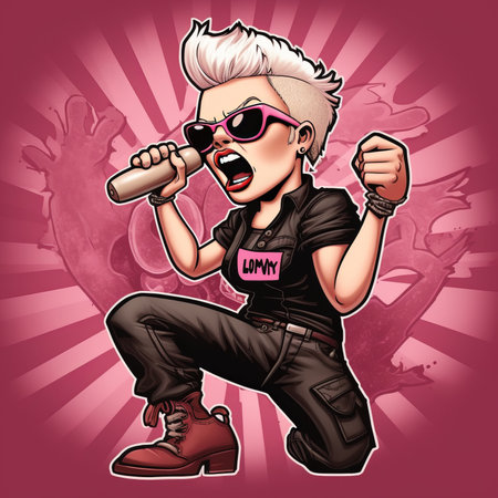 Vector illustration of a punk rock singer with a microphone in his hand.の素材