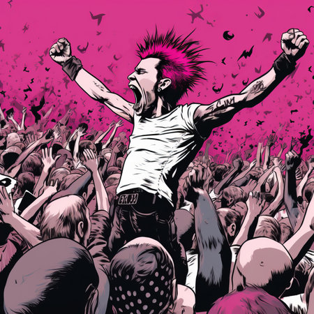 Crowd of people with hands up. Pop art retro vector illustrationの素材