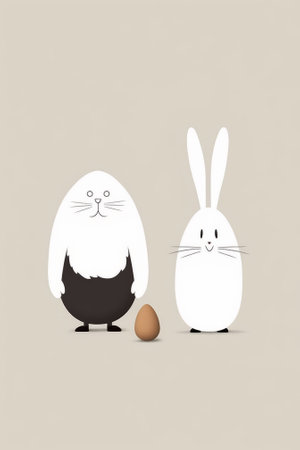 Easter bunny and egg on a gray background. Vector illustration.の素材