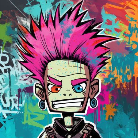 Zombie head on grunge background. Cartoon style. Vector illustration.の素材