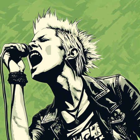 Vector illustration of a young man singing on a grunge background.の素材