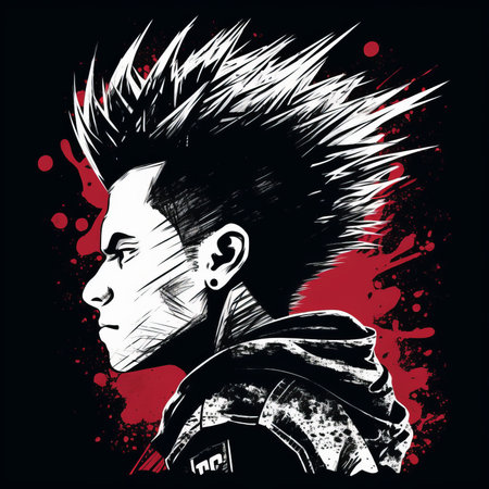 portrait of a man with grunge splashes on a black backgroundの素材