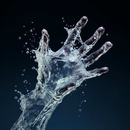Water splashes on a black background. 3d rendering, 3d illustration.の素材