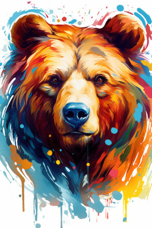 Colorful portrait of a brown bear on abstract background. Vector illustrationの素材