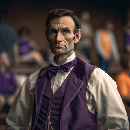 Portrait of a man in a purple suit and bow tie.の素材