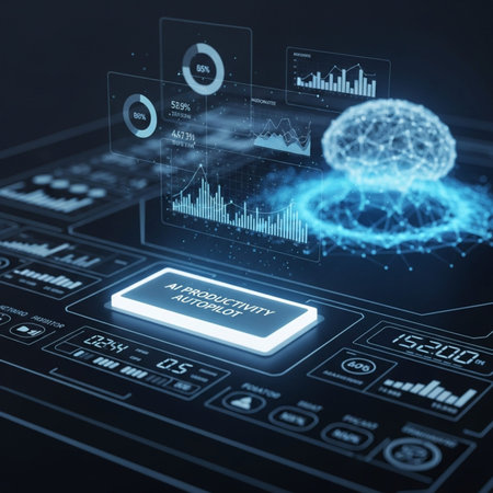 Digital brain and glowing data streams on a futuristic dashboard, symbolizing AI innovation and...