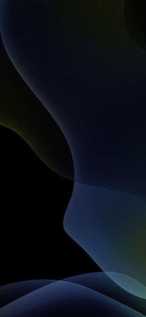 A mesmerizing abstract image featuring dark blue and green wavy lines gracefully flowing across a deep black background, creating a sense of movement and depth.の写真素材