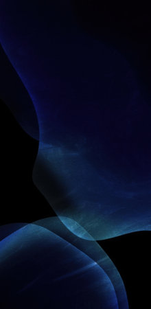 A dark, abstract composition featuring smooth, flowing, translucent blue forms against a solid black background. The shapes have a subtle, ethereal glow, creating a sense of depth.の写真素材
