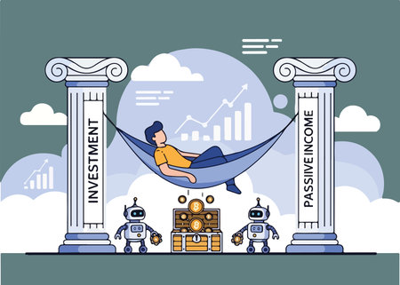 Robot business concept. Vector illustration in flat style. Businessman sitting in hammock and thinking.のイラスト素材