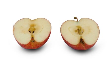 2 halved apples  on a white background   . Suitable for graphic editing Or engage in advertising.の写真素材