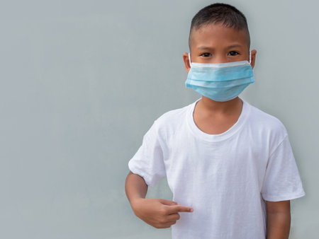 Boy wearing a protective mask On a white background. New normal concept.