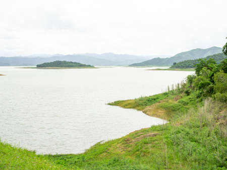 Landscape picture of a reservoir on a dam in Thailandの写真素材
