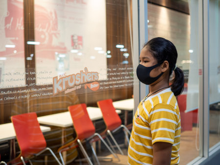 Prachinburi, Thailand 22/8/2020 Editorial illustrations Of Thai women wearing protective masks Was...
