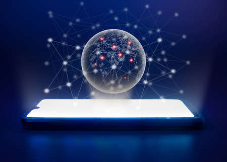 Concept of global network and world of communication Using mobile hologram graphics as a narrative.の写真素材