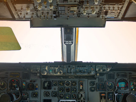 aircraft flight control switch panel inside the cockpitの写真素材