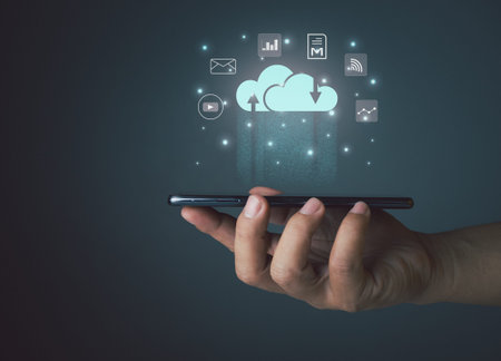 Cloud computing concept, connect communication equipment  information and technology with cloud...