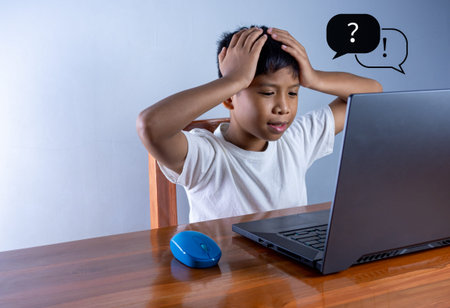 Education concept image. Creative idea and innovation. the boy sat staring at the computer and...