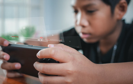 Person watching online movie or TV series on smartphone screen. streaming online, watching video on internet, live concert, show or tutorial. Concept of live digital stream.の写真素材