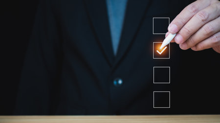 Checklist and filling survey form online. Document management system, DMS.  Quality control and accuracy Checkの写真素材