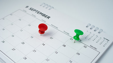 Pinning to the calendar It represents appointments, meeting reminders, planning for business meetings and travel planning concepts.の写真素材