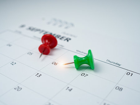 Pinning to the calendar It represents appointments, meeting reminders, planning for business meetings and travel planning concepts.の写真素材