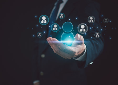 Recruitment management Business concept. Relationship Management with global structure. Human Resources. Management recruitment employment headhunting concept. HRM or Human Resource Management concept.の写真素材