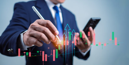 Stock market, Business growth, progress or success concept. Businessman or trader is showing a...