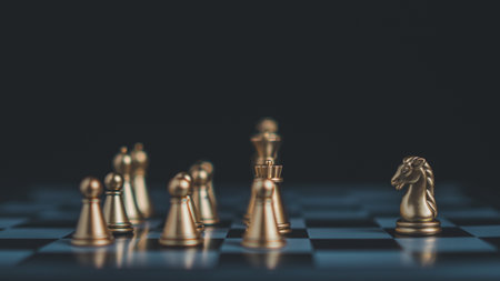 Gold and silver chess pieces in chess board game for business comparison. Leadership concepts, human resource management concepts.の写真素材