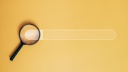 Magnifying glass and search engine icon on a yellow background. Online internet job search concept. Job application concept.の写真素材