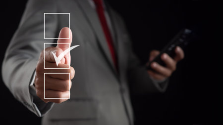 Checklist and filling survey form online. Document management system, DMS.  Quality control and accuracy Checkの写真素材