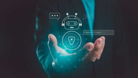 AI, Artificial Intelligence, Chatbot, Chat with AI, man using technology smart robot AI, Futuristic...