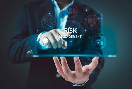 Risk management concept, Strategy and analyzing financial data on a virtual screen, Risk Management and Assessment for Business Investment Concept, Risky business risk management control and strategy.の写真素材