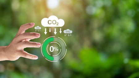 Hand holding CO2 reducing icon for decrease carbon dioxide emission, Business and environment...