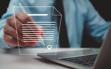 Electronic signature concept, Businessman signing agreement document or electronic contract...