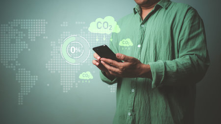 Carbon reduction and carbon credit to limit global warming from climate change, Businessman using...