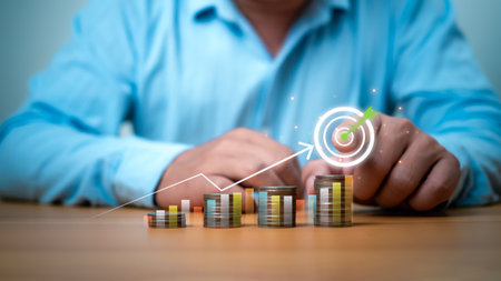 Interest rate growth and increase graph, Concept of interest rates and dividends, Investment growth percentage and interest on deposits, Retirement returns, Financial analysis and calculations.の写真素材