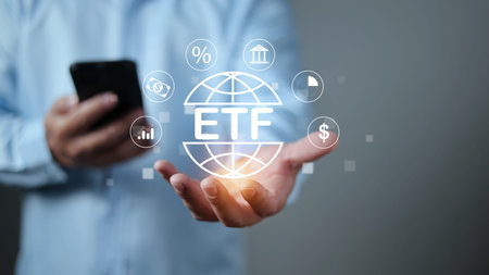 Businessman use smartphone to analyze and manage ETF account online, Represents investment growth...