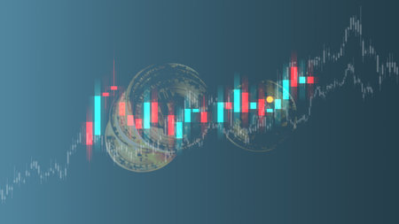 Business graph growth up digital on blue background, Trade and investment graph technology to success, Financial data technology strategy, Market chart profit money, Abstract finance background.の写真素材