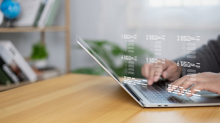 Checklist and clipboard task documentation management, Business people working laptop checklist...