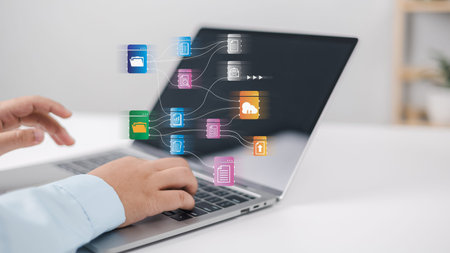 Document management concept, Searching and management of company files and data, Document Management...