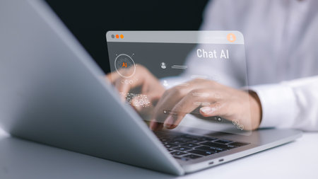 Artificial intelligence in work to help maximize efficiency, AI technology, Human uses AI technology to help analyze big data and use it in human daily life, Future technology data network, Chating.の写真素材