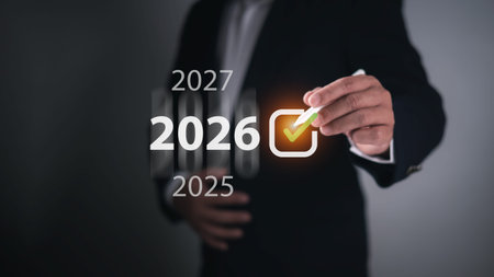 Setting business goals for 2026, Businessman target selection and preparing for new challenges in...